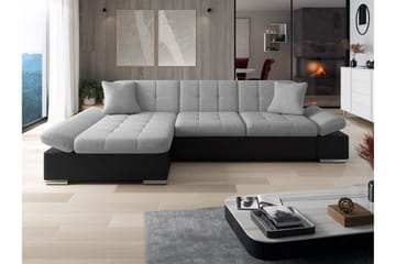 Vananda Sofa med Sjeselong 3-seter i Kunstlær - Svart / Grå - Møbler - Sofaer - Sofa med sjeselong