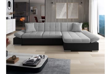 Vananda Sofa med Sjeselong 3-seter i Kunstlær - Svart / Grå - Møbler - Sofaer - Sofa med sjeselong