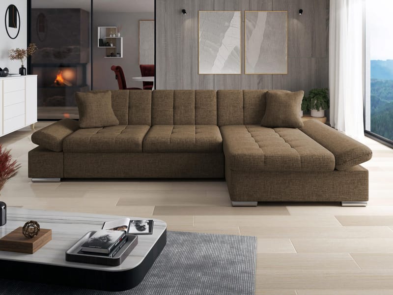 Vananda Sofa med sjeselong 4-seter - Brun - Møbler - Sofaer - Sofa med sjeselong