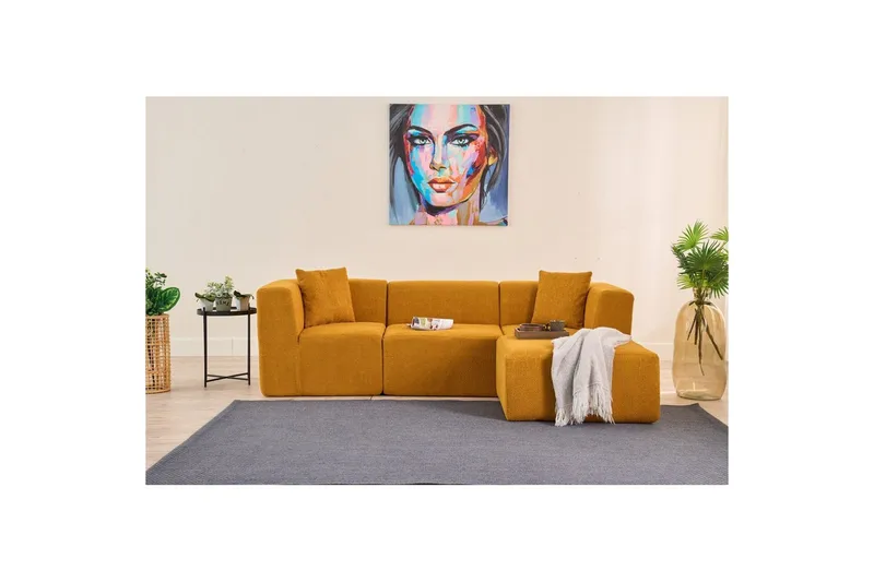 Veyno Sofa med Divan 3-sits - Oransje - Møbler - Sofaer - Sofa med sjeselong