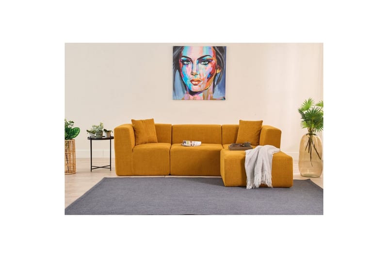 Veyno Sofa med Divan 3-sits - Oransje - Møbler - Sofaer - Sofa med sjeselong