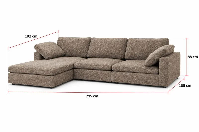 Visby 4-seters L-formet dyp vendbar sofa med divan i stoff - Brun - Møbler - Sofaer - Sofa med sjeselong