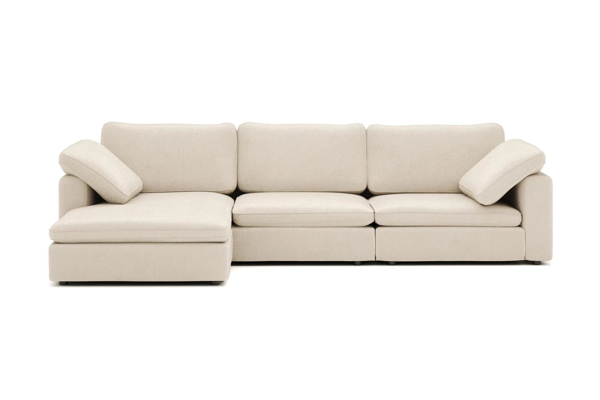 Visby 4-seters L-formet dyp vendbar sofa med sjeselong i stoff - Beige