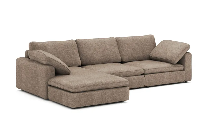 Visby 4-seters L-formet dyp vendbar sofa med sjeselong i stoff - Brun - Møbler - Sofaer - Sofa med sjeselong