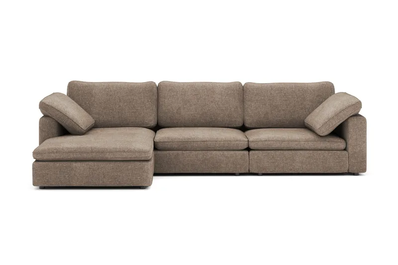 Visby 4-seters L-formet dyp vendbar sofa med sjeselong i stoff, Brun