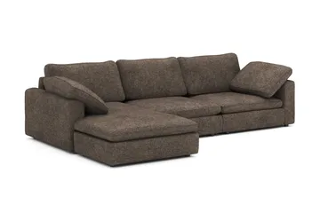 Visby 4-seters L-formet dyp vendbar sofa med sjeselong i stoff - Mørkebrun - Møbler - Sofaer - Sofa med sjeselong