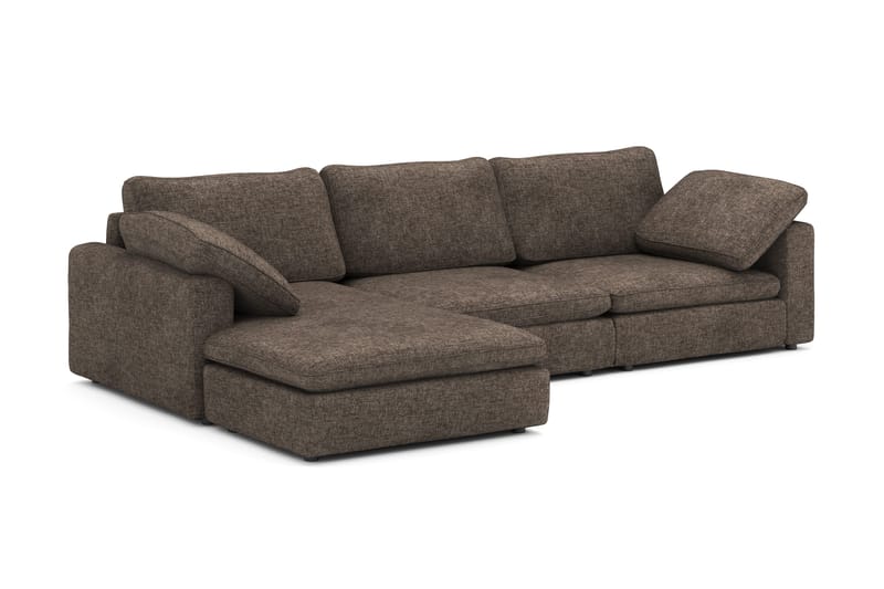 Visby 4-seters L-formet dyp vendbar sofa med sjeselong i stoff - Mørkebrun - Møbler - Sofaer - Sofa med sjeselong