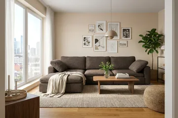 Visby 4-seters L-formet dyp vendbar sofa med sjeselong i stoff - Mørkebrun - Møbler - Sofaer - Sofa med sjeselong