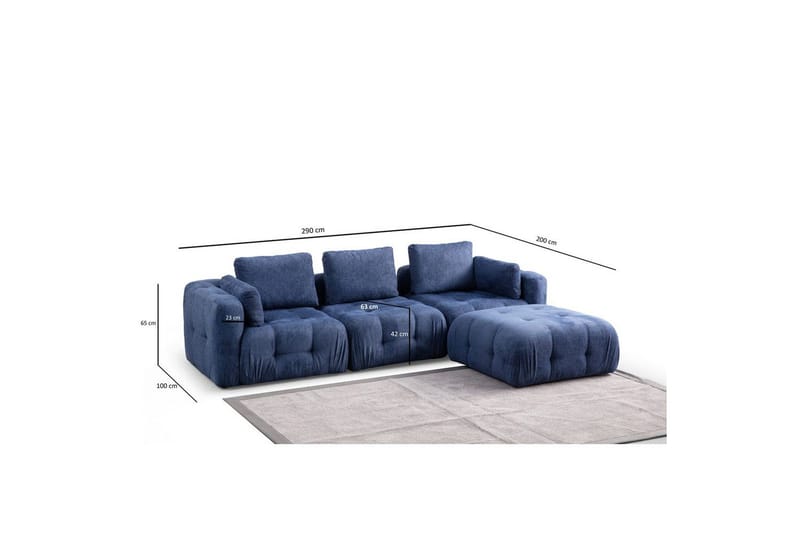 Yvara Sofa med Divan 4-sits - Blå - Møbler - Sofaer - Modulsofaer - Komplett modulsofa