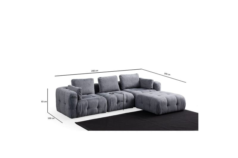 Yvara Sofa med Divan 4-sits - Grå - Møbler - Sofaer - Modulsofaer - Komplett modulsofa
