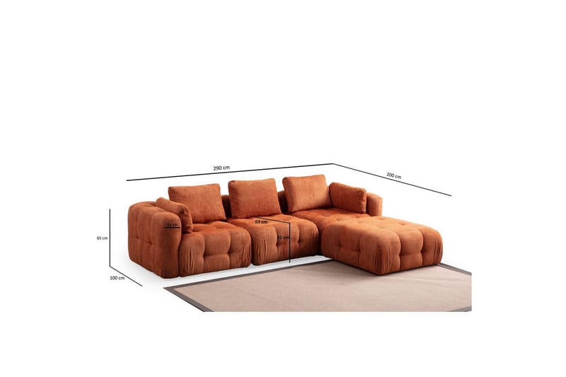 Yvara Sofa med Divan 4-sits - Oransje - Møbler - Sofaer - Sofa med sjeselong