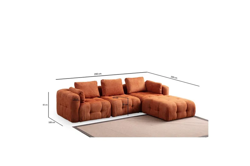 Yvara Sofa med Divan 4-sits - Oransje - Møbler - Sofaer - Sofa med sjeselong