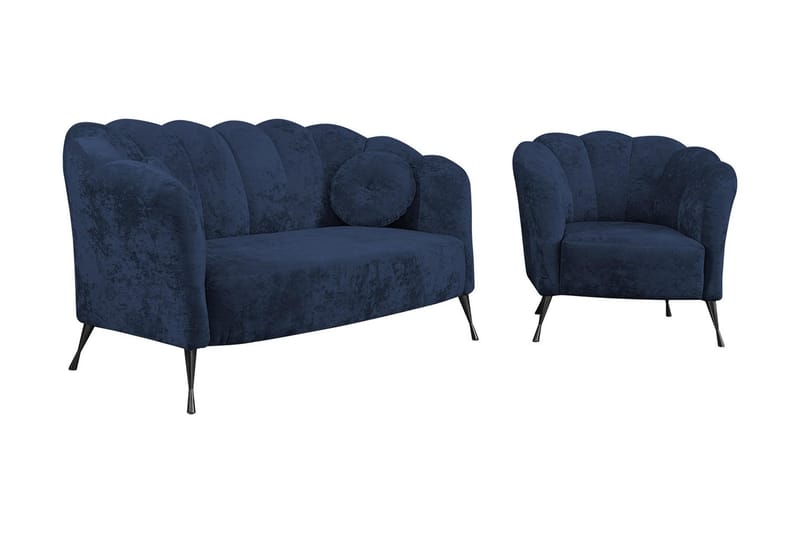 Adrial 3-seters Sofagruppe, Fløyel/Blå/Svart Krom