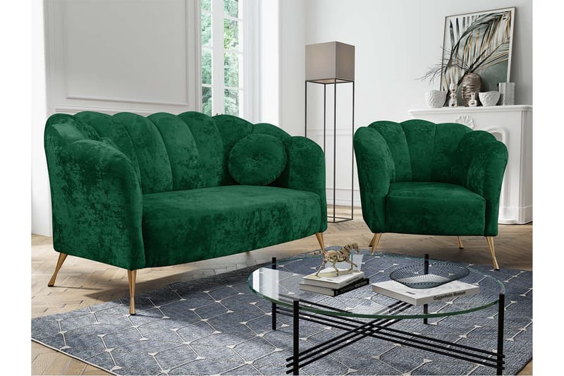 Adrial 3-seters Sofagruppe - Fløyel/Grønn - Møbler - Sofaer - Sofagrupper
