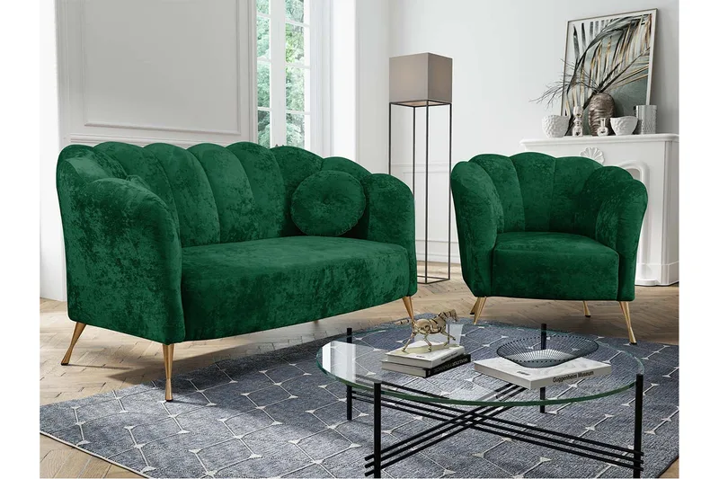 Adrial 3-seters Sofagruppe - Fløyel/Grønn - Møbler - Sofaer - Sofagrupper