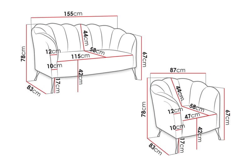 Adrial 3-seters Sofagruppe - Fløyel/Grønn/Svart Krom - Møbler - Sofaer - Sofagrupper