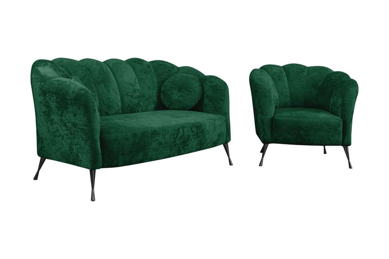 Adrial 3-seters Sofagruppe, Fløyel/Grønn/Svart Krom