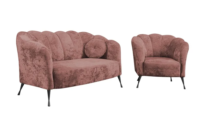 Adrial 3-seters Sofagruppe, Fløyel/Rosa/Svart Krom