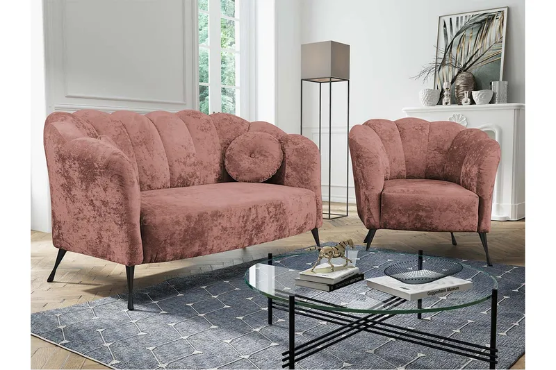 Adrial 3-seters Sofagruppe - Fløyel/Rosa/Svart Krom - Møbler - Sofaer - Sofagrupper