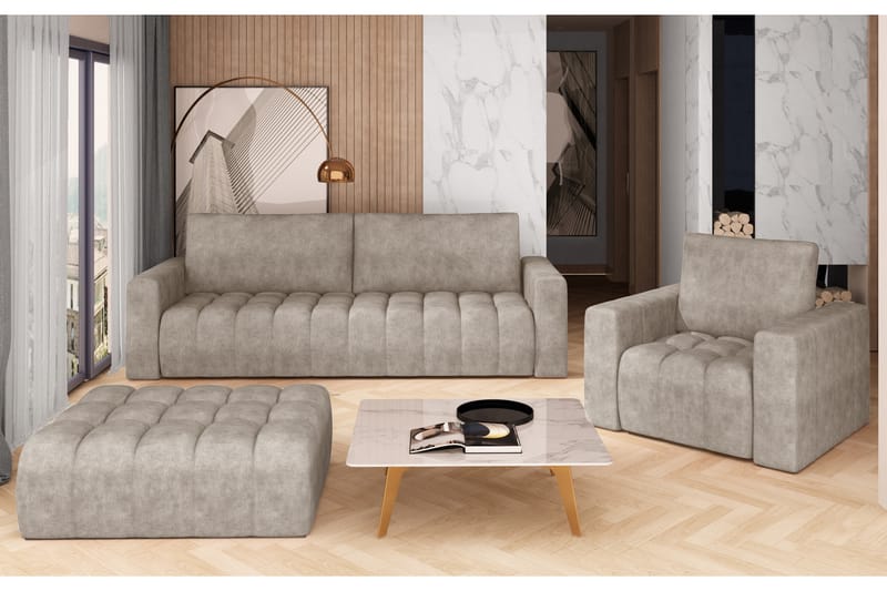 Alazaro Sofagruppe 3-seter + Lenestol + Puff - Beige - Møbler - Sofaer - Sofagrupper