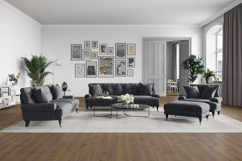 Andrew 3-seters Fløyelssofa - Mørk grå - Møbler - Sofaer - Sofagrupper - Howard sofagruppe