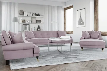 Andrew 5-seter Howard Sofagruppe med Hjul og Knappedetaljer i Stoff - Rosa - Møbler - Sofaer - Sofagrupper - Howard sofagruppe