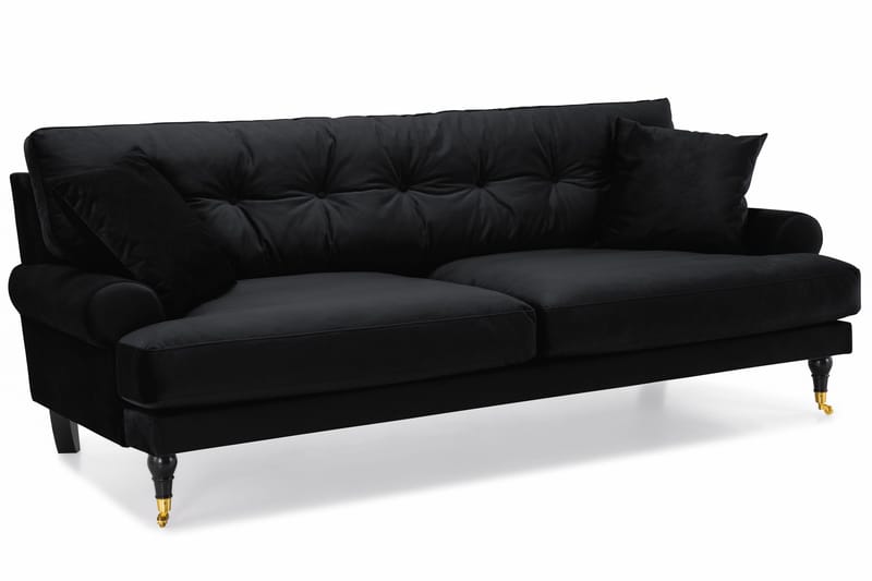 Andrew Howard Sofagruppe 102 cm med Fotskammel og Hjul i Fløyel - Svart - Møbler - Sofaer - Sofagrupper - Sofagruppe 3 2 1