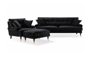 Andrew Howard Sofagruppe 102 cm med Fotskammel og Hjul i Fløyel - Svart - Møbler - Sofaer - Sofagrupper - Sofagruppe 3 2 1