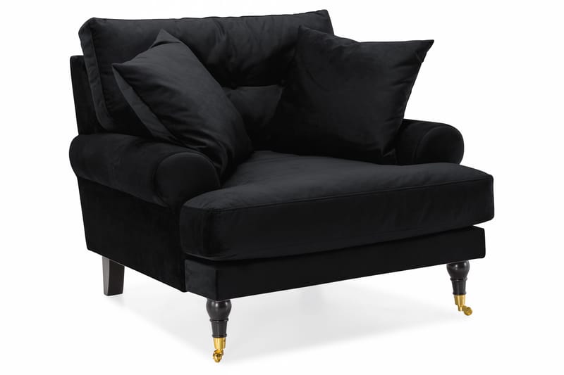 Andrew Howard Sofagruppe 102 cm med Fotskammel og Hjul i Fløyel - Svart - Møbler - Sofaer - Sofagrupper - Sofagruppe 3 2 1