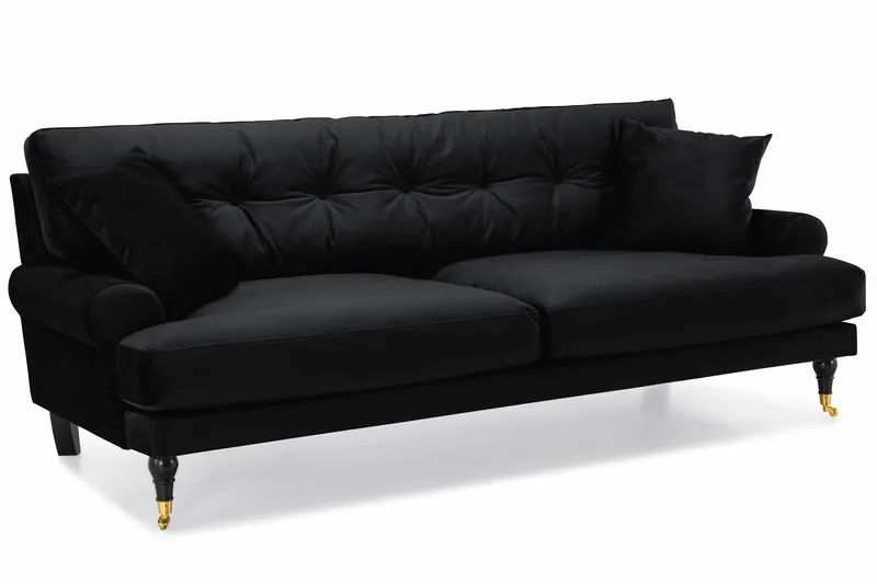 Andrew Sofagruppe 2-seter Sofa + Lenestol + Fotskammel i Fløyel - Svart - Møbler - Sofaer - Sofagrupper - Howard sofagruppe