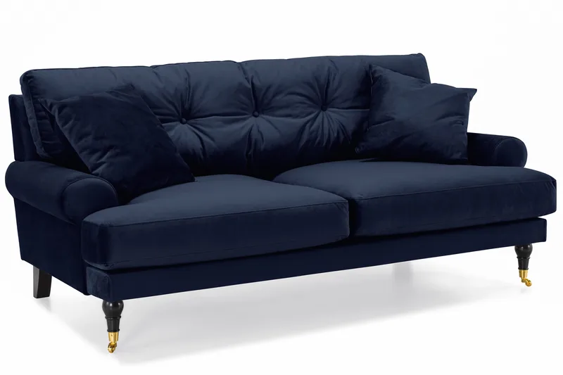 Andrew Sofagruppe 3-seter + 2-seter Sofa + Lenestol + Fotskammel i Fløyel - Blå - Møbler - Sofaer - Sofagrupper - Howard sofagruppe