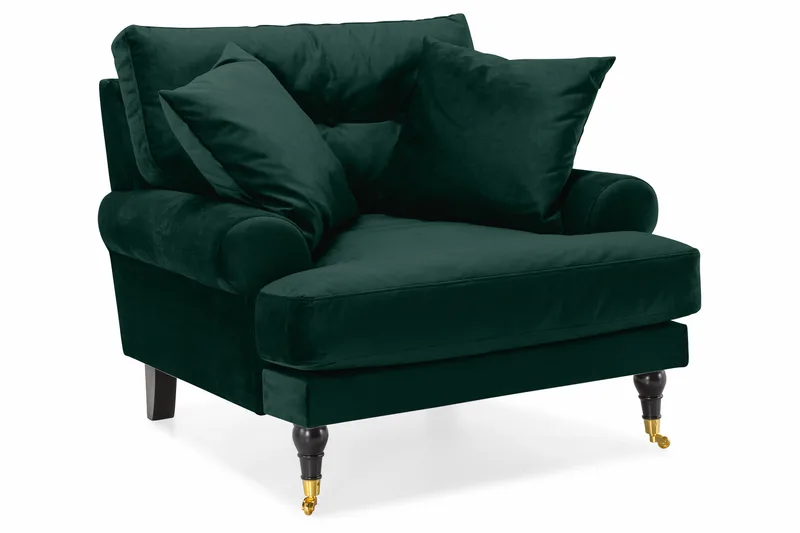 Andrew Sofagruppe 3-seter + 2-seter Sofa + Lenestol + Fotskammel i Fløyel - Grønn - Møbler - Sofaer - Sofagrupper - Howard sofagruppe