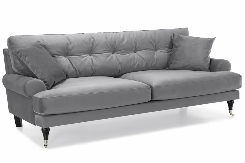 Andrew Sofagruppe 3-seter + 2-seter Sofa + Lenestol + Fotskammel i Fløyel - Lys grå - Møbler - Sofaer - Sofagrupper - Howard sofagruppe