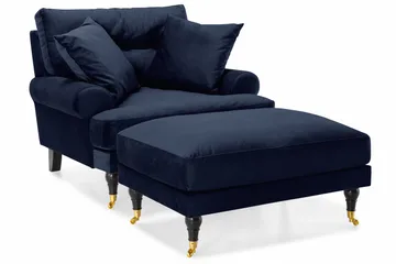 Andrew Sofagruppe 3-seter Sofa + Lenestol + Fotskammel i Fløyel - Blå - Møbler - Sofaer - Sofagrupper - Howard sofagruppe