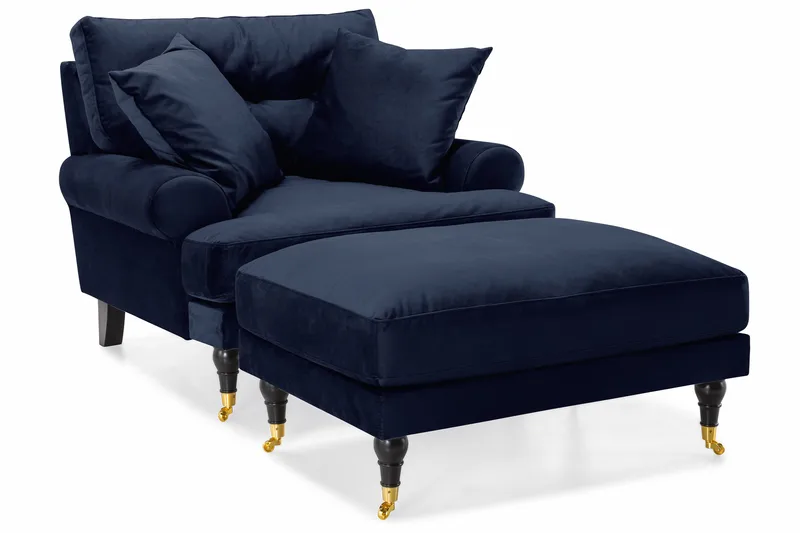 Andrew Sofagruppe 3-seter Sofa + Lenestol + Fotskammel i Fløyel - Blå - Møbler - Sofaer - Sofagrupper - Howard sofagruppe