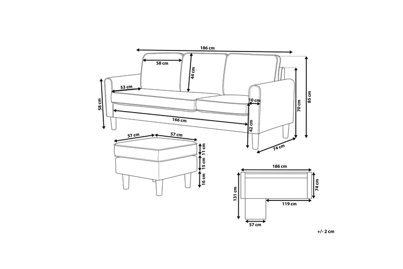 Avesta Sofa 2-4 Sete Med Fotskammel - Grå - Møbler - Sofaer - Sofagrupper