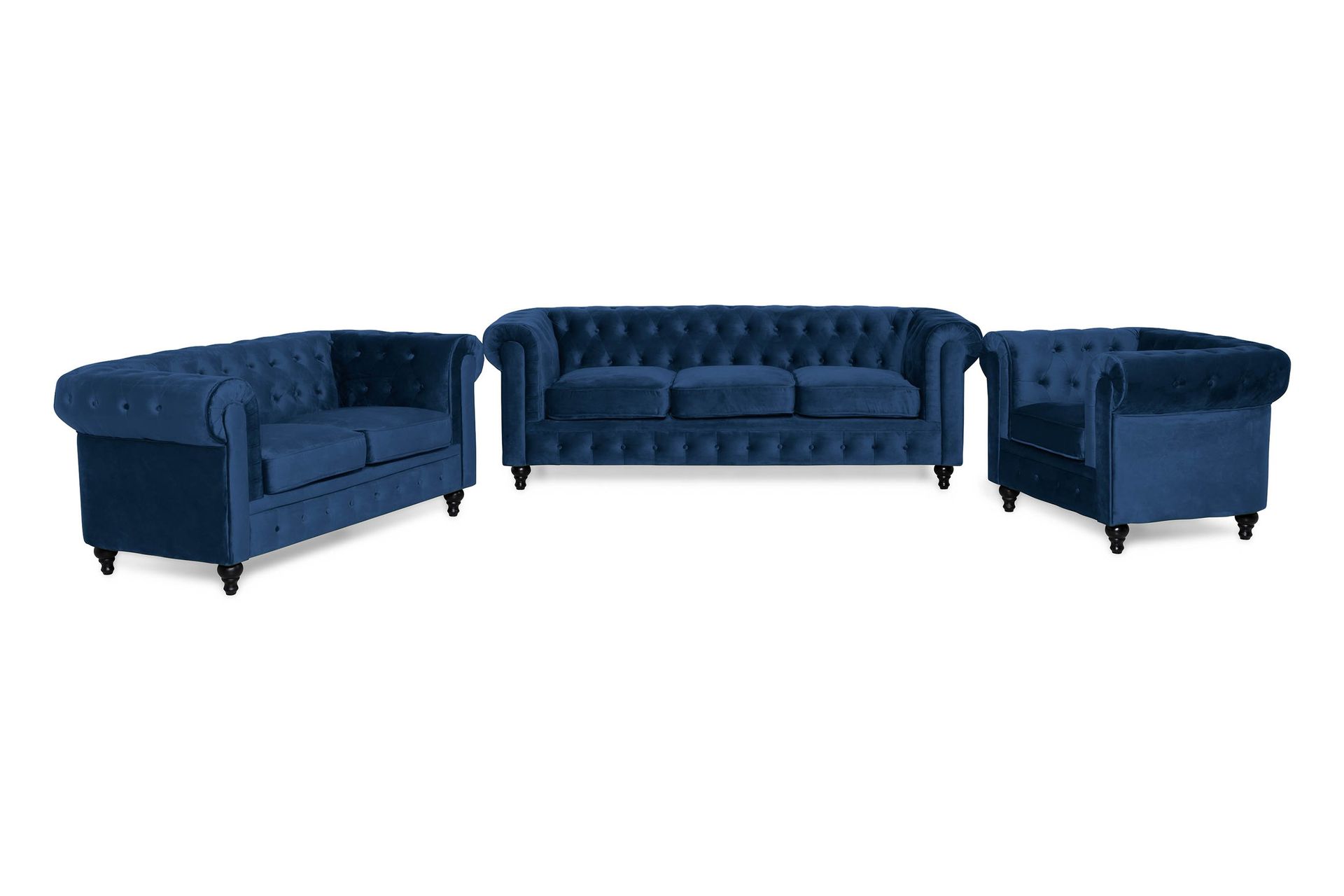 Chesterfield Luksus Sofagruppe 3+2+1 i Fløyel - Blå
