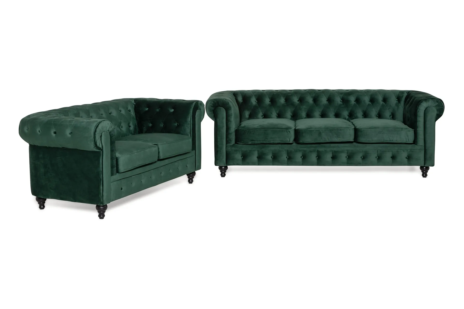 Chesterfield Luksus Sofagruppe 3+2 i Fløyel - Grønn
