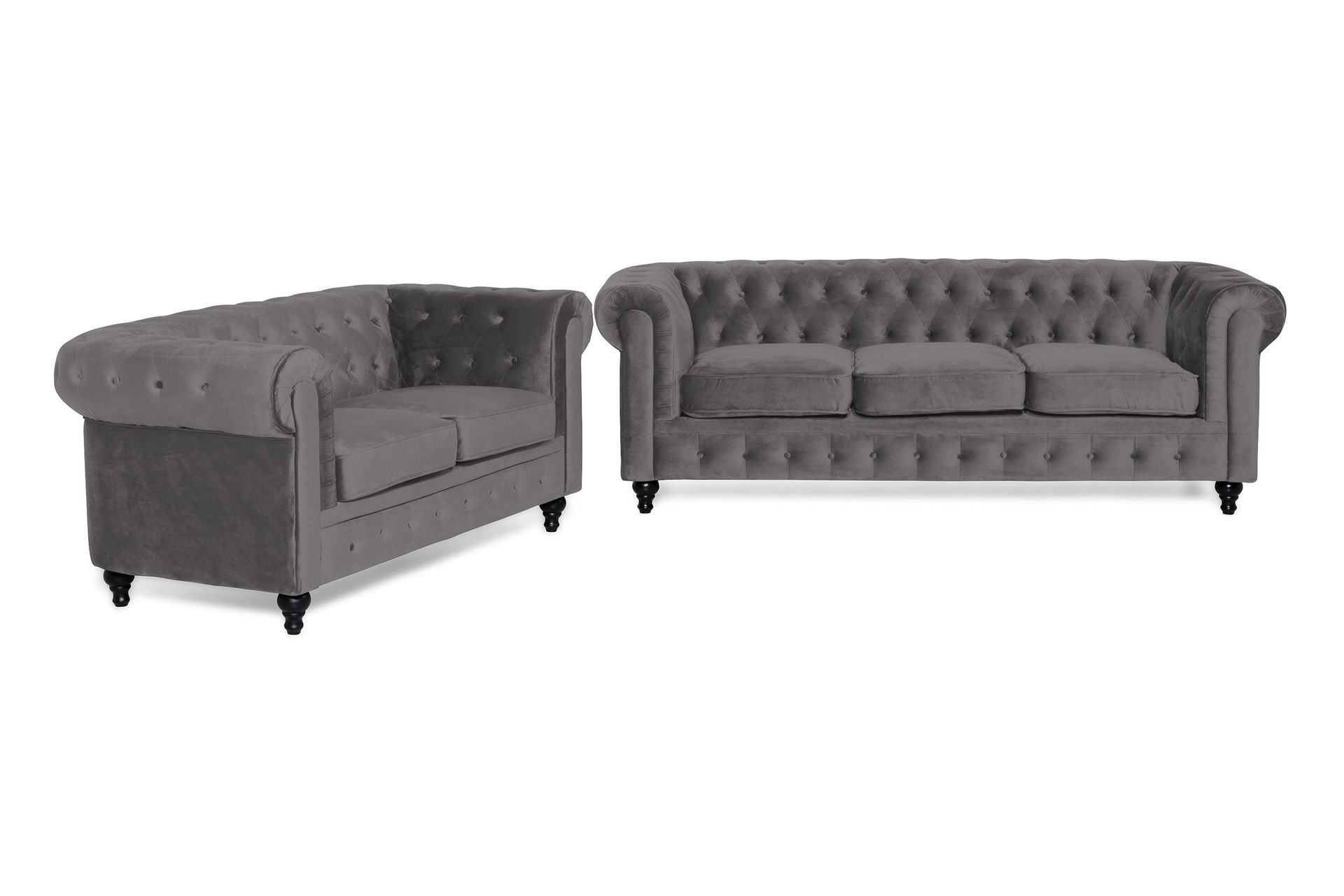 Chesterfield Luksus Sofagruppe 3+2 i Fløyel - Mørkegrå
