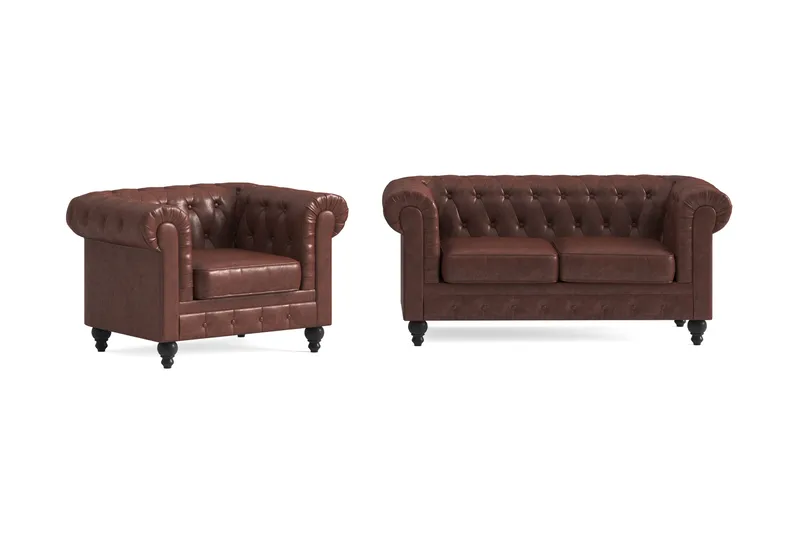 Chesterfield Lyx Sofagruppe 2-seter+Lenestol, Brun