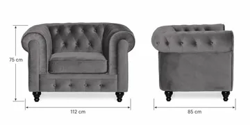 Chesterfield Lyx Sofagruppe 3+2+1 i Fløyel - Grå - Møbler - Sofaer - Sofagrupper - Sofagruppe 3 2 1