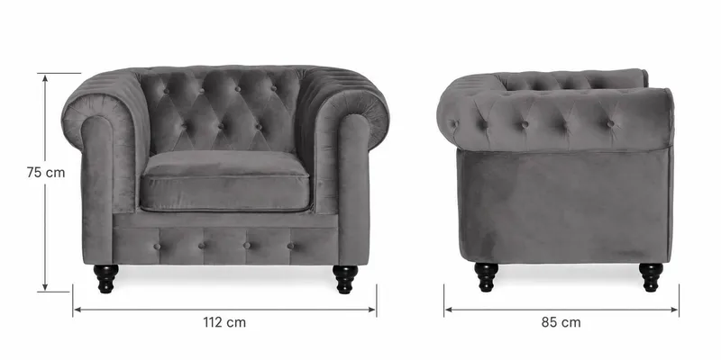 Chesterfield Lyx Sofagruppe 3+2+1 i Fløyel - Grå - Møbler - Sofaer - Sofagrupper - Sofagruppe 3 2 1