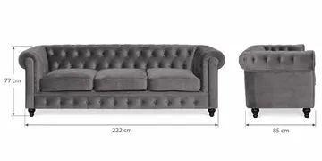 Chesterfield Lyx Sofagruppe 3+2+1 i Fløyel - Grå - Møbler - Sofaer - Sofagrupper - Sofagruppe 3 2 1