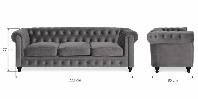 Chesterfield Lyx Sofagruppe 3+2+1 i Fløyel - Grå - Møbler - Sofaer - Sofagrupper - Sofagruppe 3 2 1