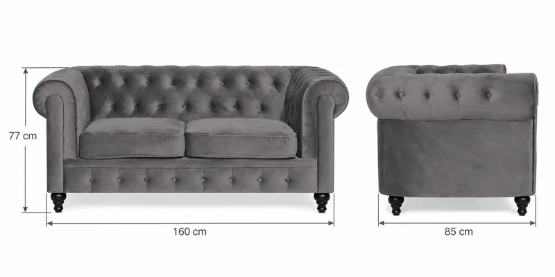 Chesterfield Lyx Sofagruppe 3+2+1 i Fløyel - Grå - Møbler - Sofaer - Sofagrupper - Sofagruppe 3 2 1