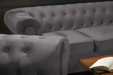 Chesterfield Lyx Sofagruppe 3+2+1 i Fløyel - Grå - Møbler - Sofaer - Sofagrupper - Sofagruppe 3 2 1