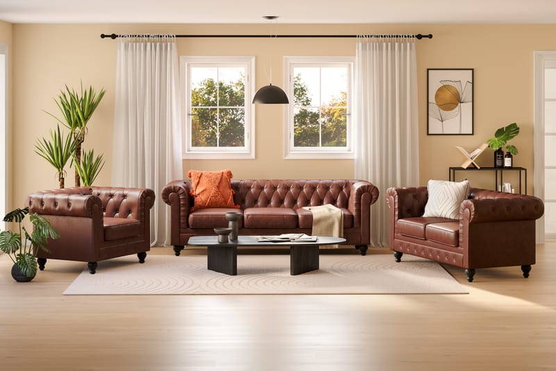 Chesterfield Lyx Sofagruppe 3-seter+2-seter+Lenestol - Brun - Møbler - Sofaer - Sofagrupper - Sofagruppe 3 2 1