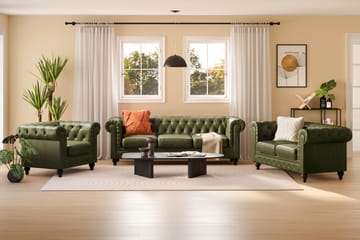Chesterfield Lyx Sofagruppe 3-seter+2-seter+Lenestol - Grønn - Møbler - Sofaer - Sofagrupper - Sofagruppe 3 2 1