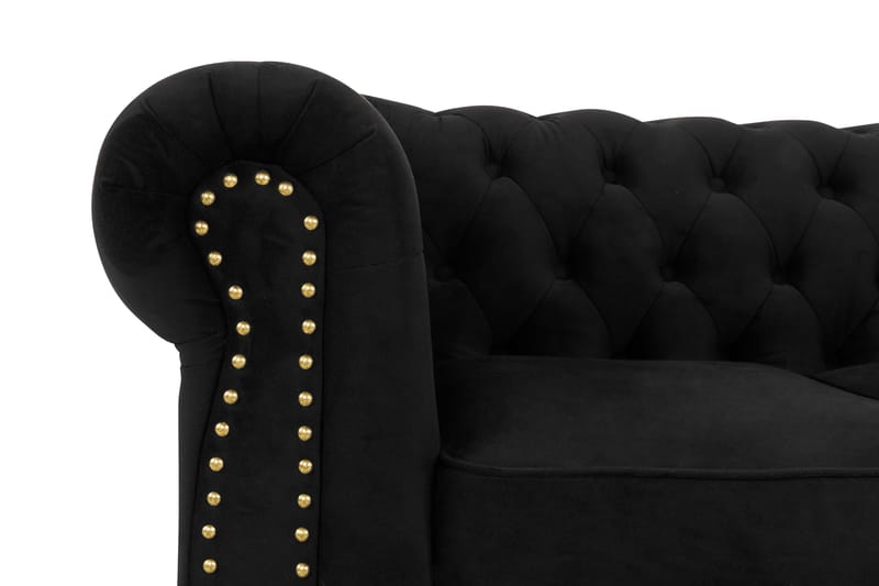 Chesterfield Deluxe Sofagruppe 3-seter+Lenestol+Fotskammel - Svart Fløyel - Møbler - Sofaer - Sofagrupper - Chesterfield sofagruppe