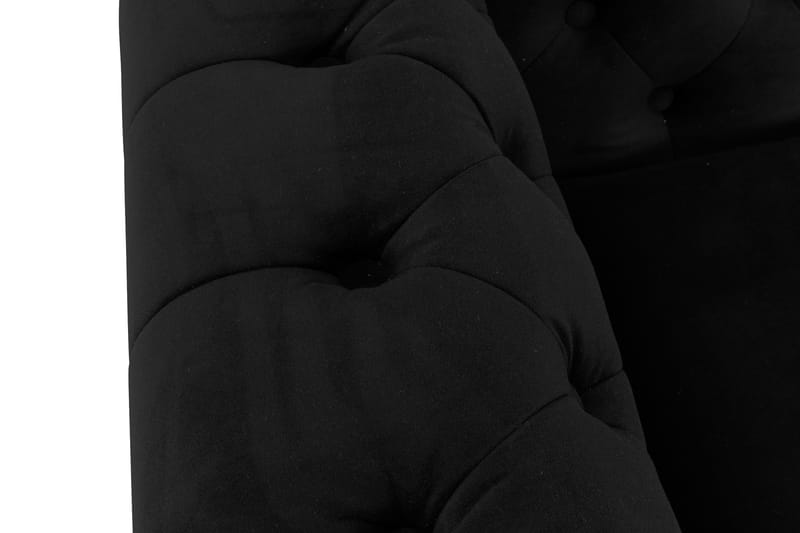 Chesterfield Deluxe Sofagruppe 3-seter+Lenestol+Fotskammel - Svart Fløyel - Møbler - Sofaer - Sofagrupper - Chesterfield sofagruppe